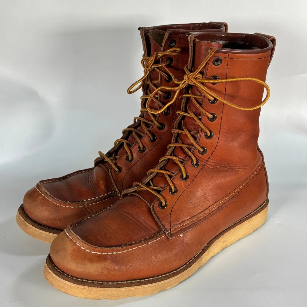 Red Wing Irish Setter 877 Men's 9D Leather Moc Toe 8 Inch Boots Brown USA Made
